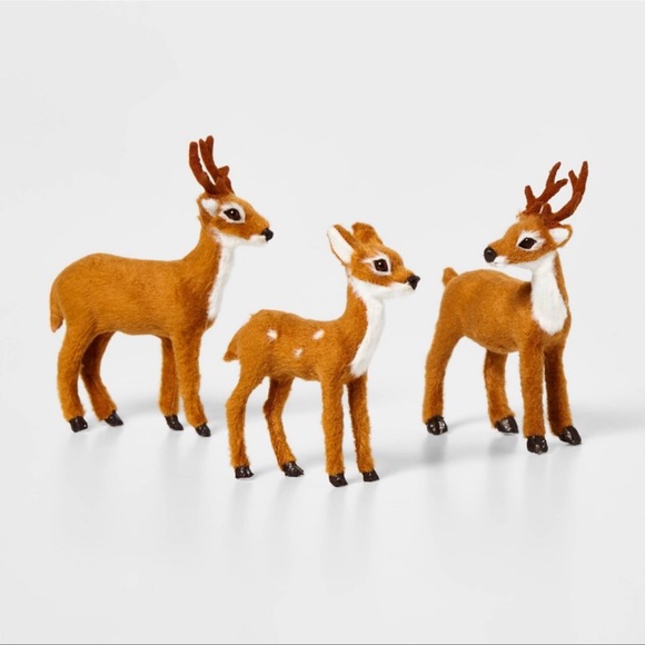 Wondershop Other - 3 Brown Faux Fur Deer Set Christmas Decorative Figurines